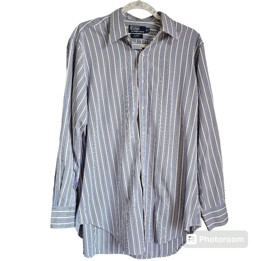 Polo Ralph Lauren classic fit dress shirt blue yellow strip long sleeve 16